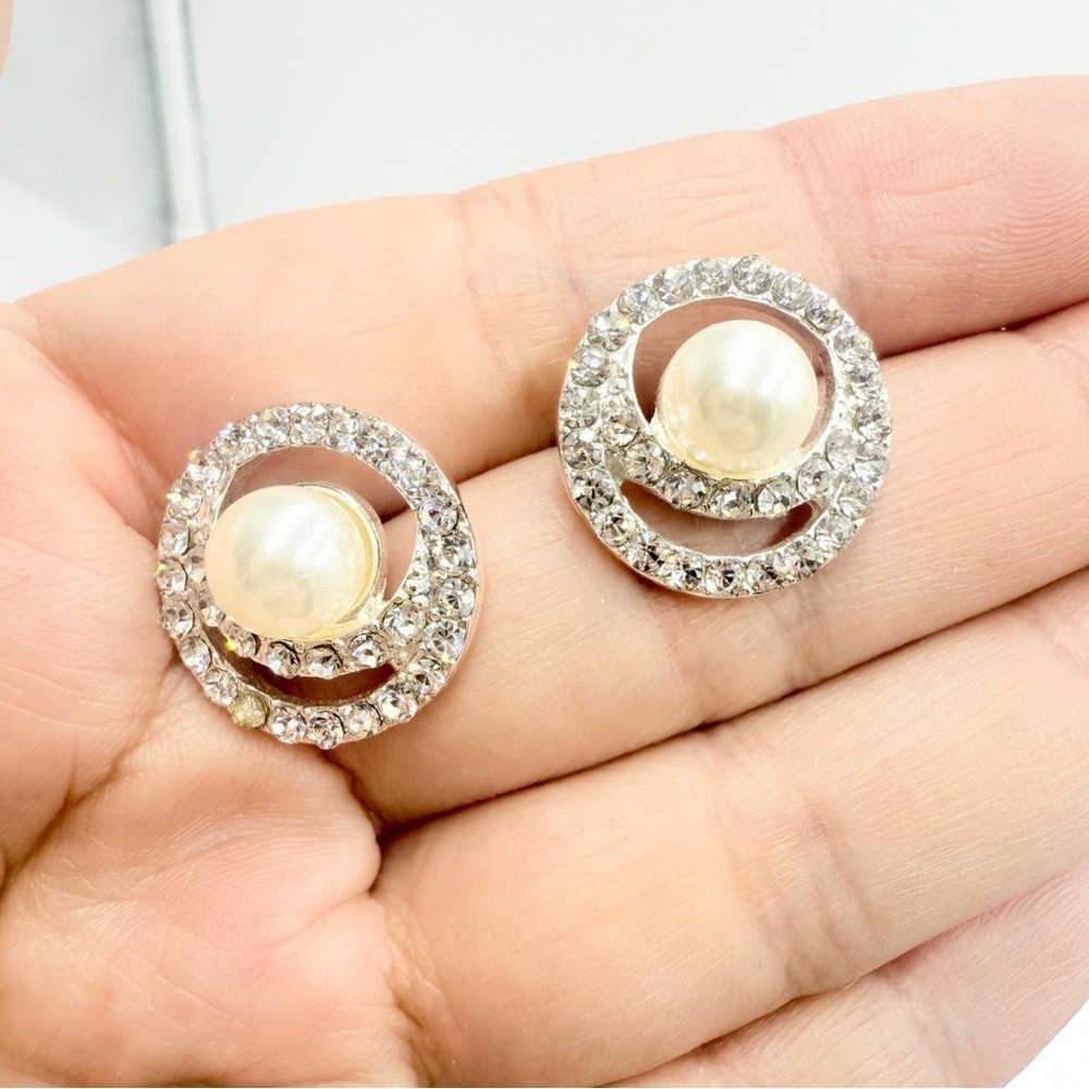 Monet Elegant Silver-Tone Earrings with Faux Pearls & Rhinestones